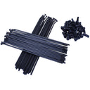 Black bullsog spokes for mx enduro supermoto bikes along side black alloy nipples