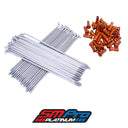 Two sets of polished stainless bulldog spokes for mx, endruo, supermoto and more with Orange nipples