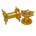 Pair of Gold Anodised SM Pro Hub, with the SM Pro logo etched on the side