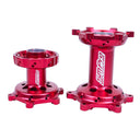 Pair of Red Anodised SM Pro Hub, with the SM Pro logo etched on the side