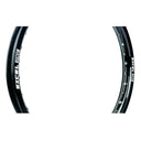 close up of gloss black Excel one rim white background